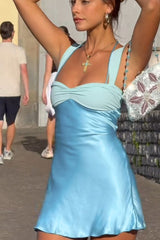 Satin Paneled Backless Mini Dress