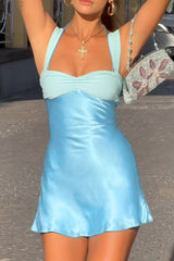 Satin Paneled Backless Mini Dress