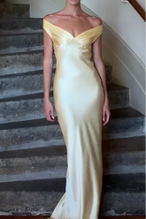 Butter Yellow Satin Elegant Maxi Dress