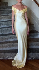 Butter Yellow Satin Elegant Maxi Dress
