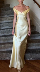 Butter Yellow Satin Elegant Maxi Dress