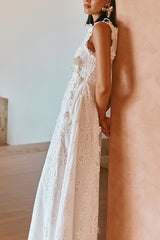 White Embroidery Crochet Flower Maxi Dress