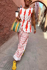 Red Fish Print Tank And Pants Linen Matching Sets