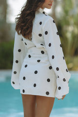 White Polka Dot Print Blouse And Skirt Matching Sets