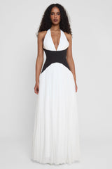Black White Contrast Corset Maxi Dress