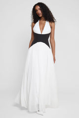 Black White Contrast Corset Maxi Dress