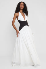 Black White Contrast Corset Maxi Dress