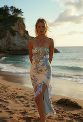 Blue Floral Slim Fit Midi Dress