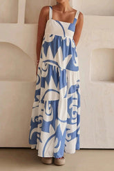 Blue Floral Sleeveless Midi Dress