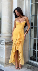 Yellow Ruffled High-Low Midi Dress
