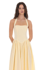 Yellow Halter Neck Midi Dress