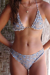 Brown Gingham Triangle Bikini Sets