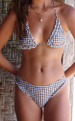 Brown Gingham Triangle Bikini Sets