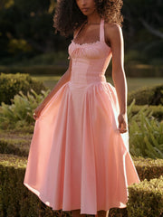 Peach Pink Pleated Halter Midi Dress