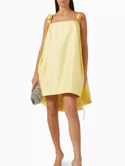Yellow Rosette Shoulder Straps Mini Dress