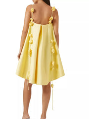 Yellow Rosette Shoulder Straps Mini Dress