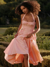 Peach Pink Pleated Halter Midi Dress