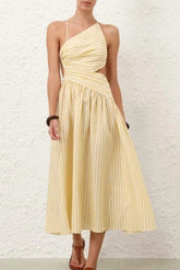 Yellow Striped Midi Dress