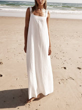 White Pinstripe Sleeveless Maxi Dress