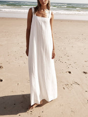 White Pinstripe Sleeveless Maxi Dress