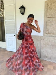 Red One Shoulder Maxi Dress