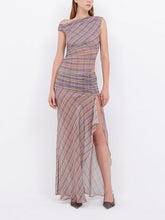 Purple Gingham Print High Slit Maxi Dress