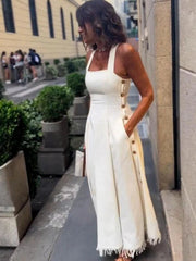 White Side Button Down Sleeveless Maxi Dress