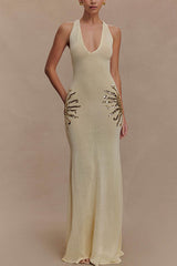 Sequin Star Back Crossover Straps Knit Maxi Dress