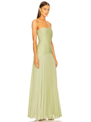 Elegant Pleated Skirt Bandeau Maxi Dress