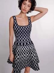 Black Wavy Line Print Mini Dress