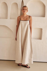 Casual Beige Linen Slip Maxi Dress
