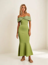 Green Off Shoulder Evening Dress