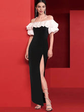 Black White Off Shoulder Bodycon Dress