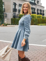 Blue Denim Long Sleeves Mini Dress
