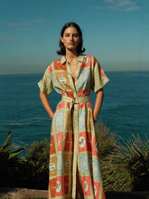 Color Block Linen Shirt Midi Dress