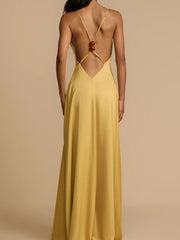 Yellow Backless Slip Maxi Dress