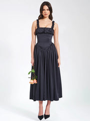 Solid Pleated Waist Slip Maxi Dress