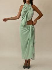 Pistachio Green Halter Maxi Dress