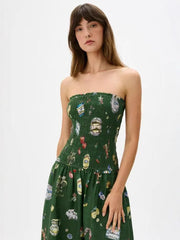 Green Smocked Bandeau Maxi Dress