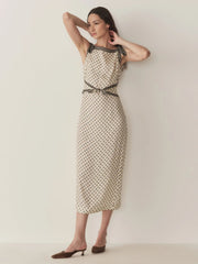 Cream Geo Print Tie-Strap Midi Dress