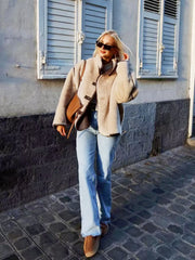 Beige Faux Suede Shearling Coat Jacket