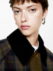 Brown Plaid Print Snap Button Jacket