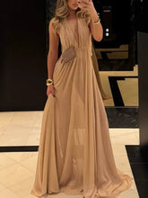 Beige Halter Neck Plunging Maxi Dress