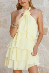 Yellow Layered Cold Shoulder Mini Dress