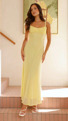Yellow Pleated Yoke Midi Dress