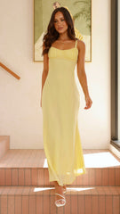 Yellow Pleated Yoke Midi Dress