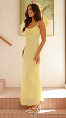 Yellow Pleated Yoke Midi Dress