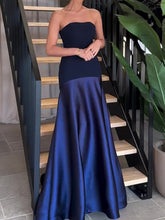 Satin Skirt Paneled Strapless Maxi Dress