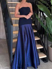 Satin Skirt Paneled Strapless Maxi Dress