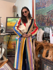 Colorful Rainbow Striped Long Coat